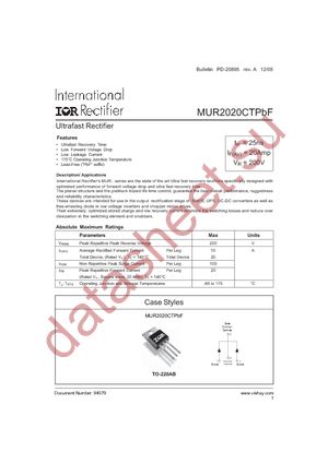 MUR2020CTPBF datasheet  